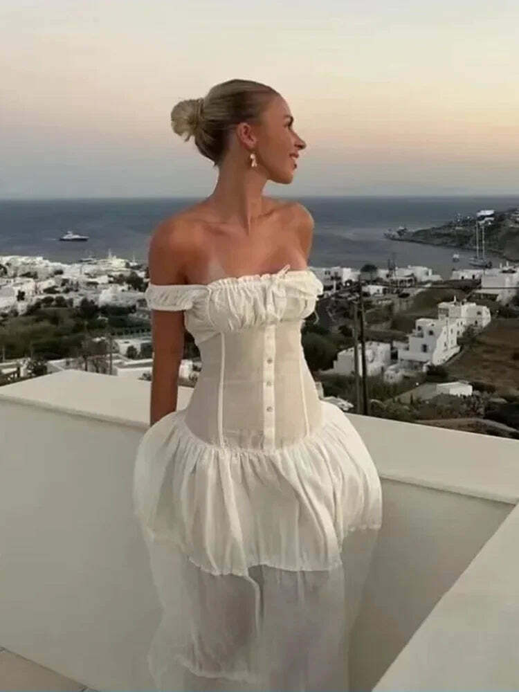 Y2K White Bowknot Tank Dress - Elegant Sleeveless Maxi Sundress, Retro 90S Summer Beach Chic