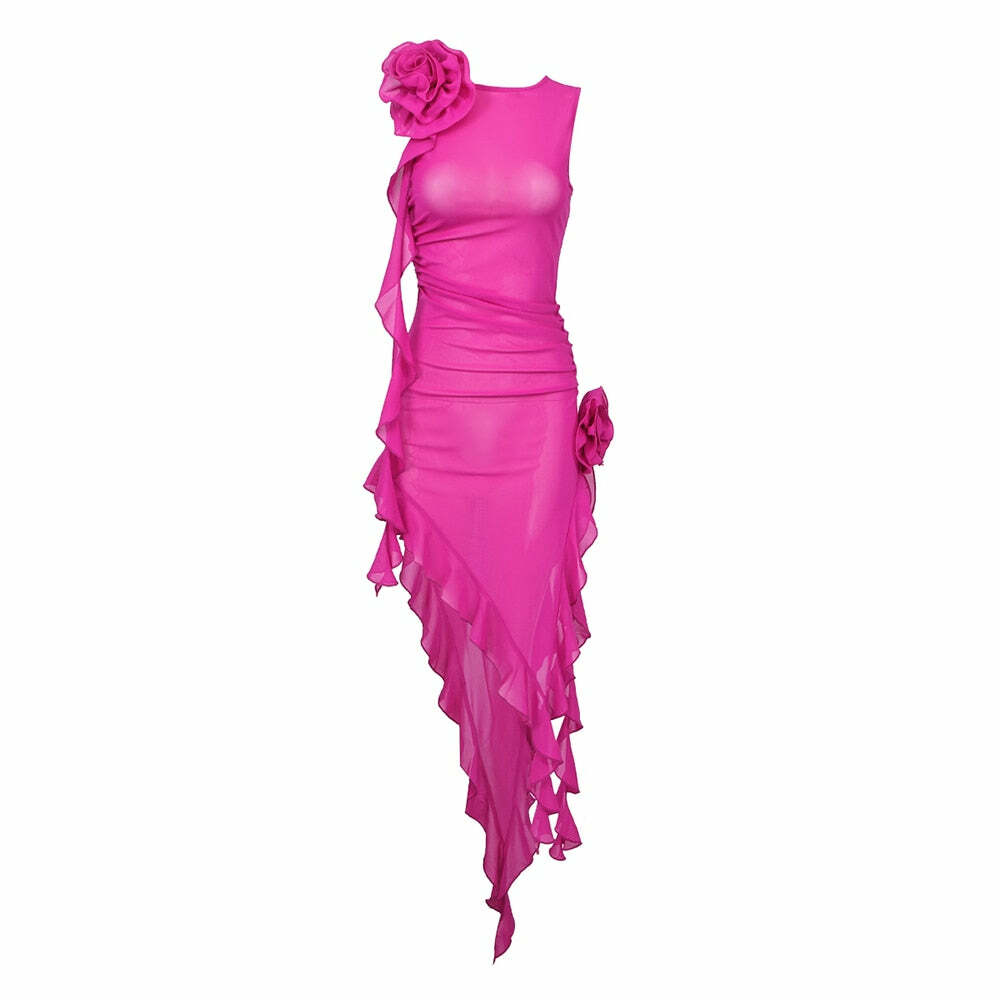 Zantia Mesh Midi Dress - Y2K Summer, 90S Grunge, Retro Style, Y2K Party & Club Outfits
