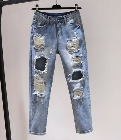 Zara Loose High Waist Hole Jeans - Y2K Summer Grunge 90S Fashion Retro Style Y2K Outfits