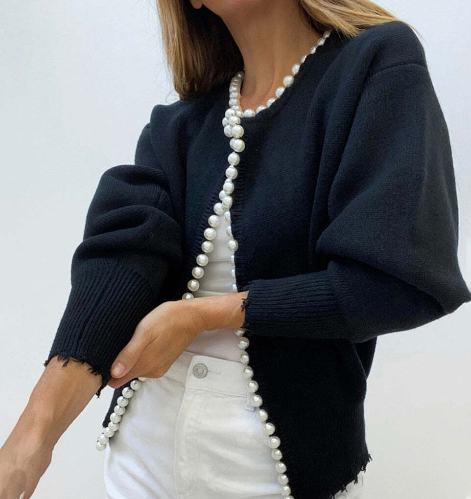 Zia Pearl Cardigan - Y2K Summer Grunge, 90S Retro, Pastel Goth, Y2K Party &