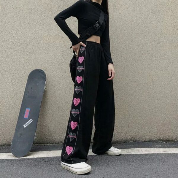 Zoey Heart Pants - Y2K Summer Grunge Outfit, 90S Fashion, Retro Style, Y2K Club & Party Look