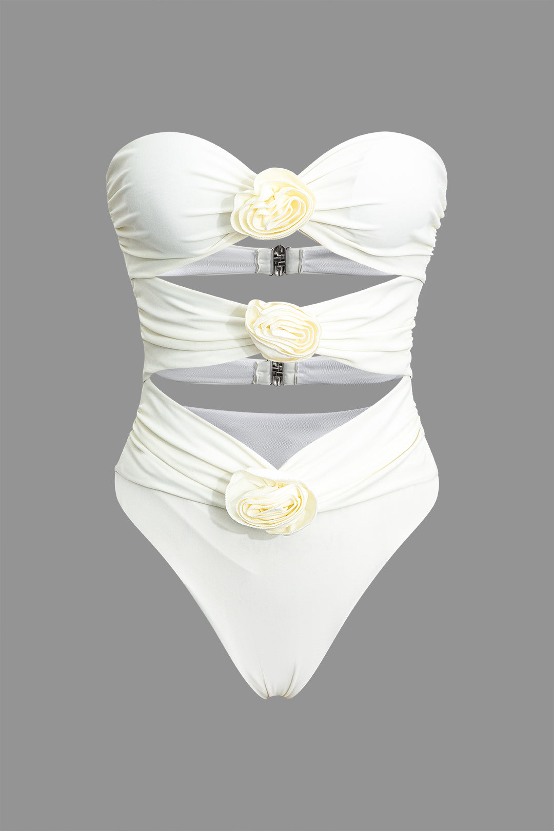 3D Flower Cut Out Buckle Strapless Swimsuit - Y2K Aesthetic Swimwear for Trendy Looks