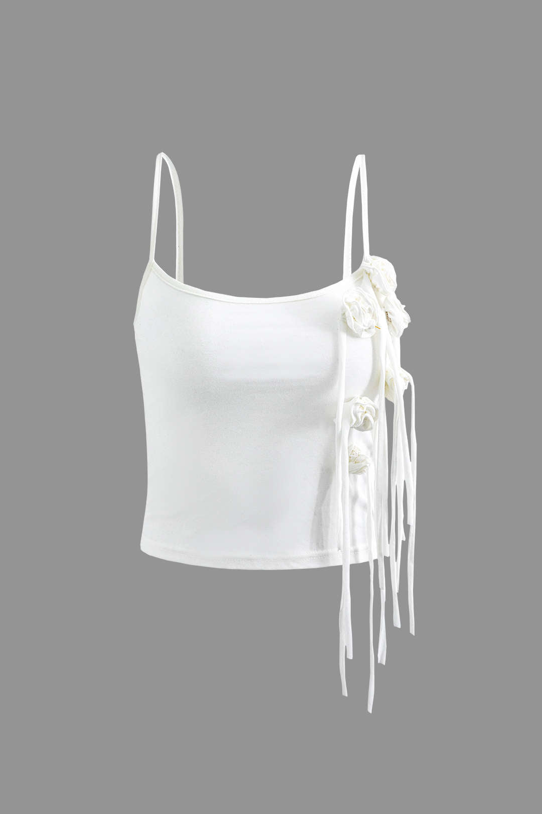 3D Flower Fringe Detail Cami Top - Y2K Aesthetic Cute Top for Coquette and Grunge Styles