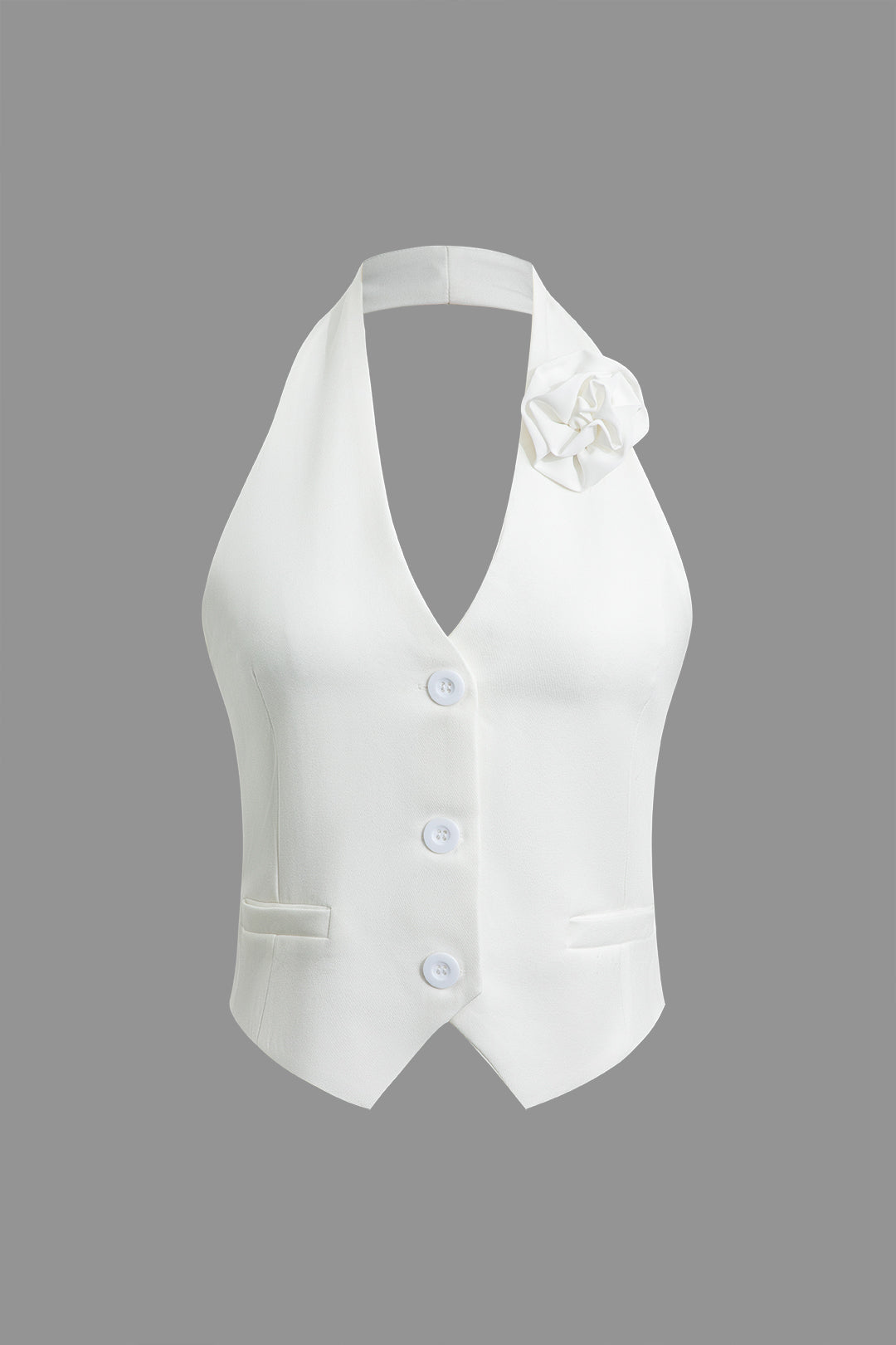 3D Flower V-Neck Backless Vest - Y2K Aesthetic Top for Coquette and Grunge Styles