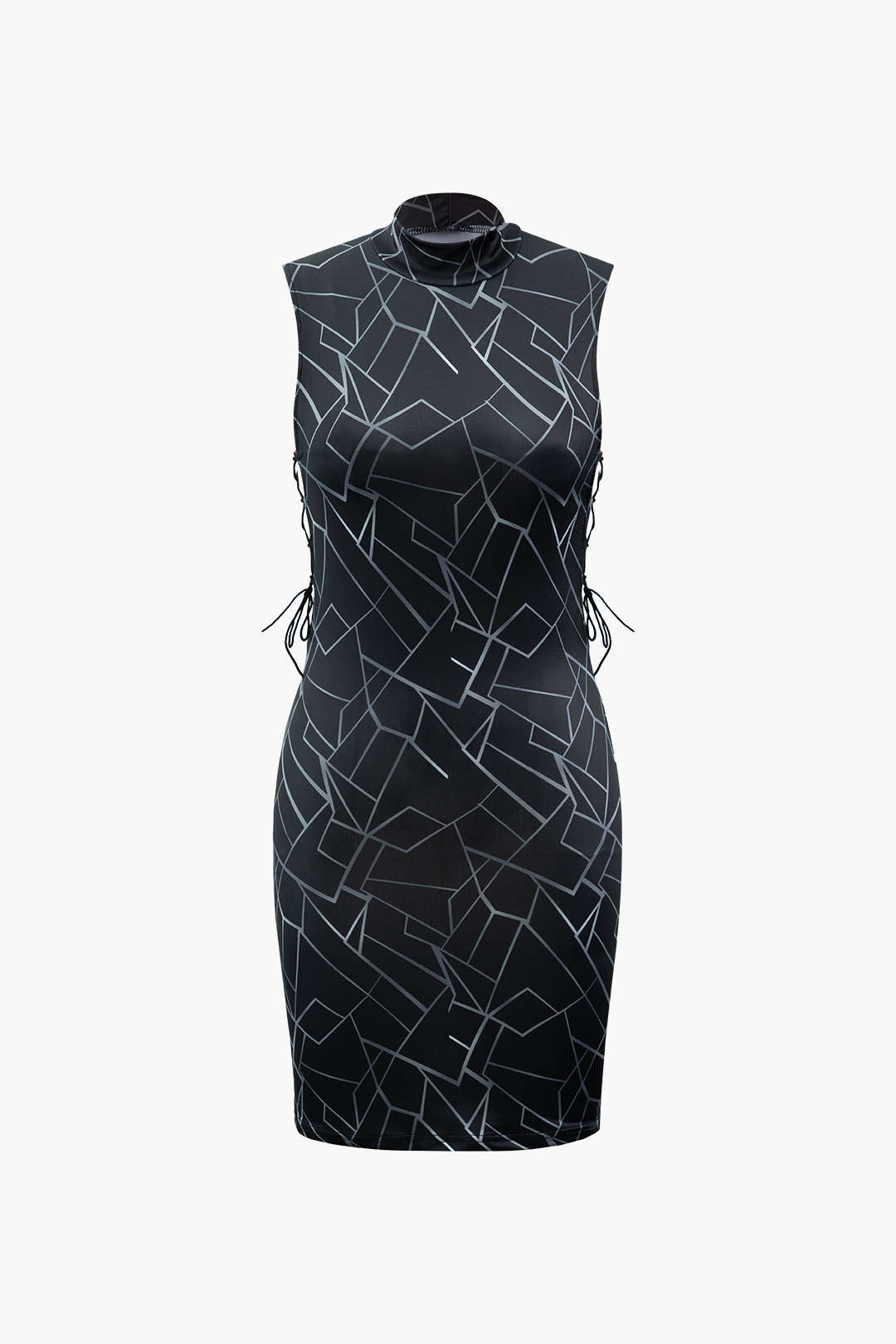 Abstract Line Print Side Tie Y2K Mini Dress - Trendy Sleeveless Aesthetic Outfit