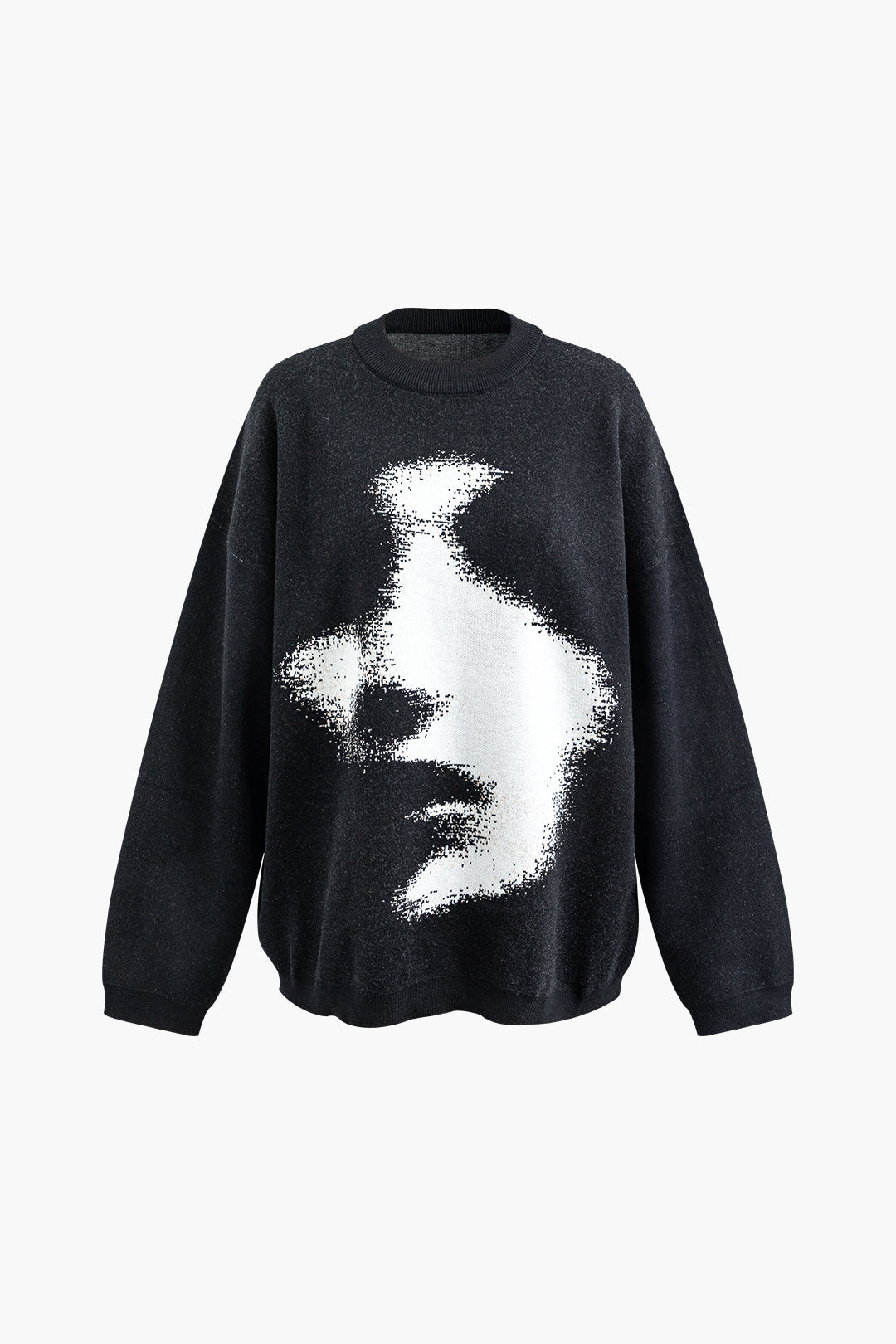 Abstract Pattern Y2K Aesthetic Round Neck Long Sleeve Sweater for Trendy Outfits