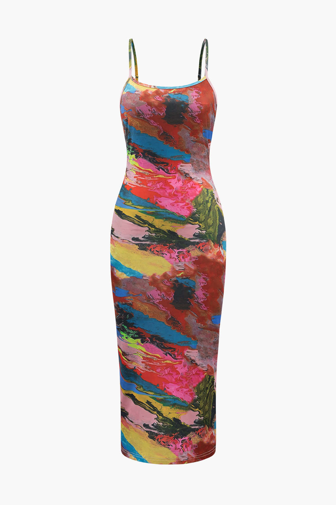 Abstract Print Back Slit Midi Dress - Y2K Aesthetic Chic for Effortless Style