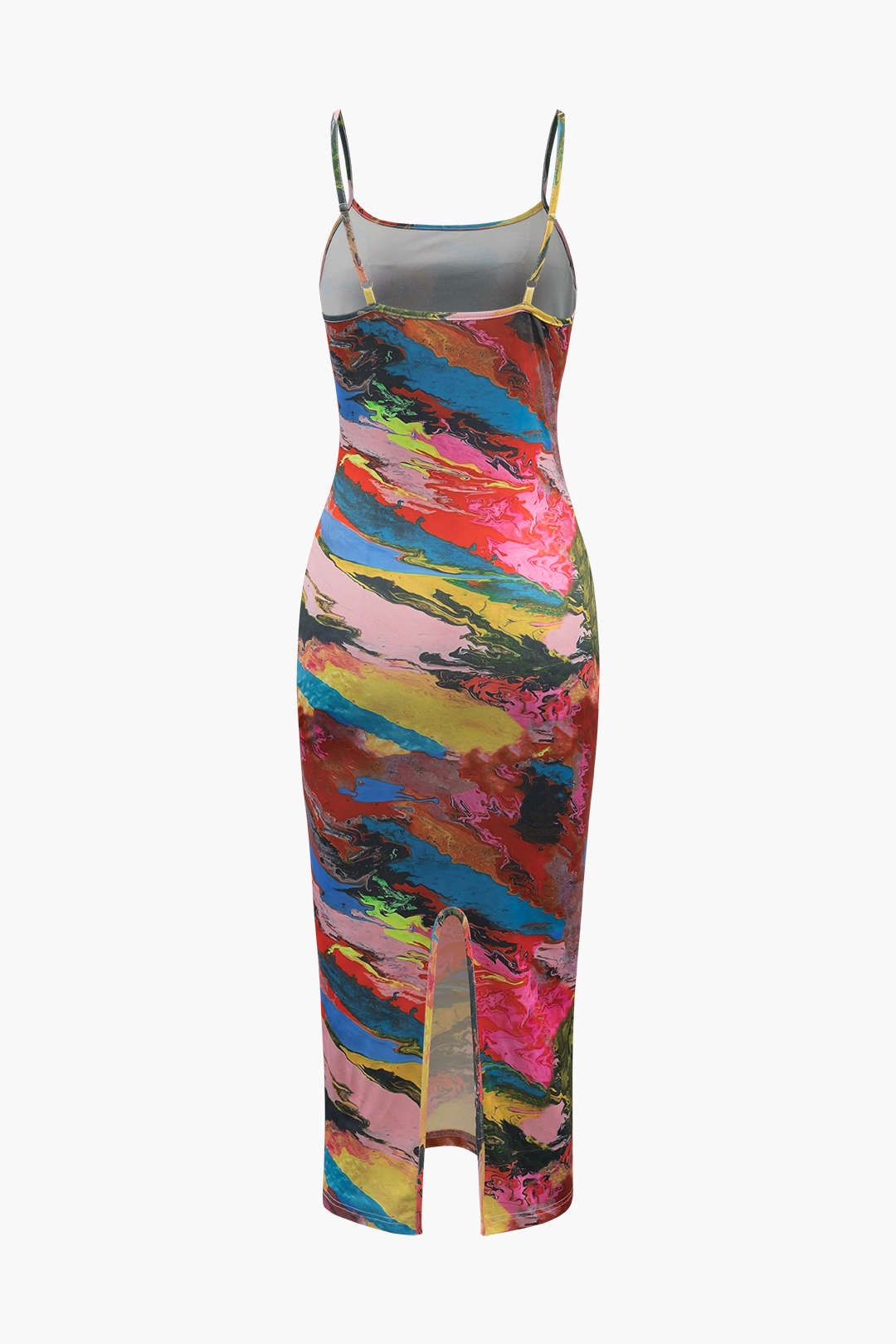 Abstract Print Back Slit Midi Dress - Y2K Aesthetic Chic for Effortless Style