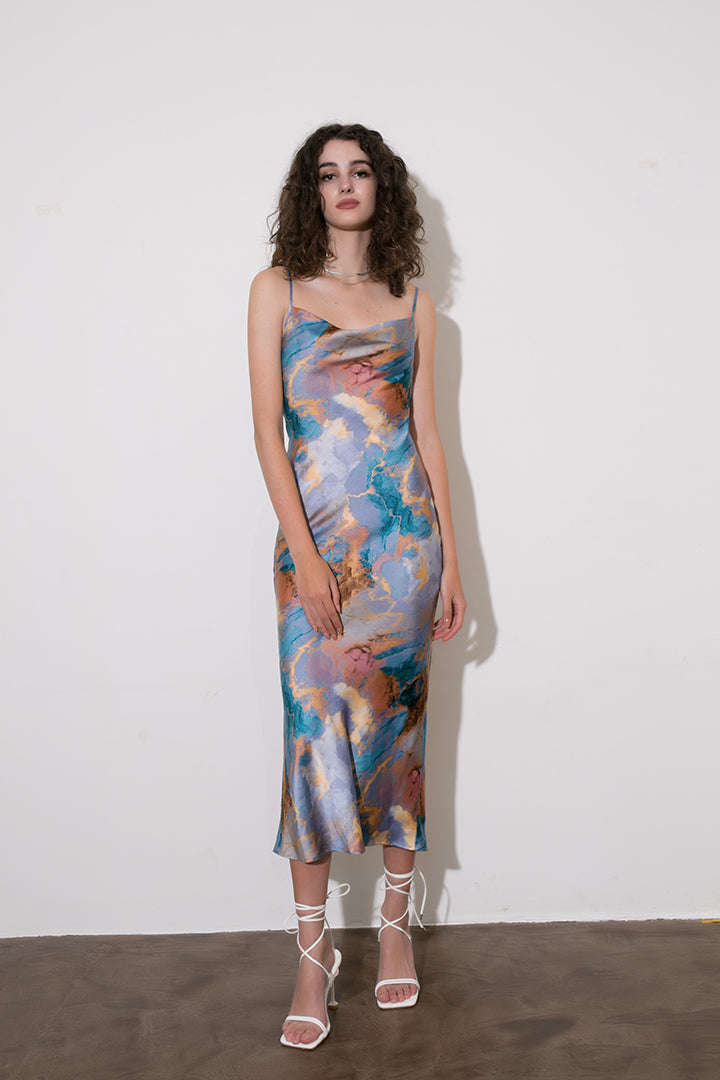 Abstract Print Backless Midi Slip Dress - Y2K Aesthetic Fashion for Effortless Style