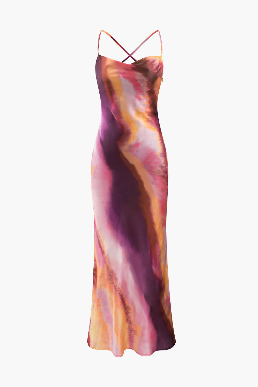 Abstract Print Cross Back Satin Midi Dress - Y2K Aesthetic Fashion for Chic Outfits