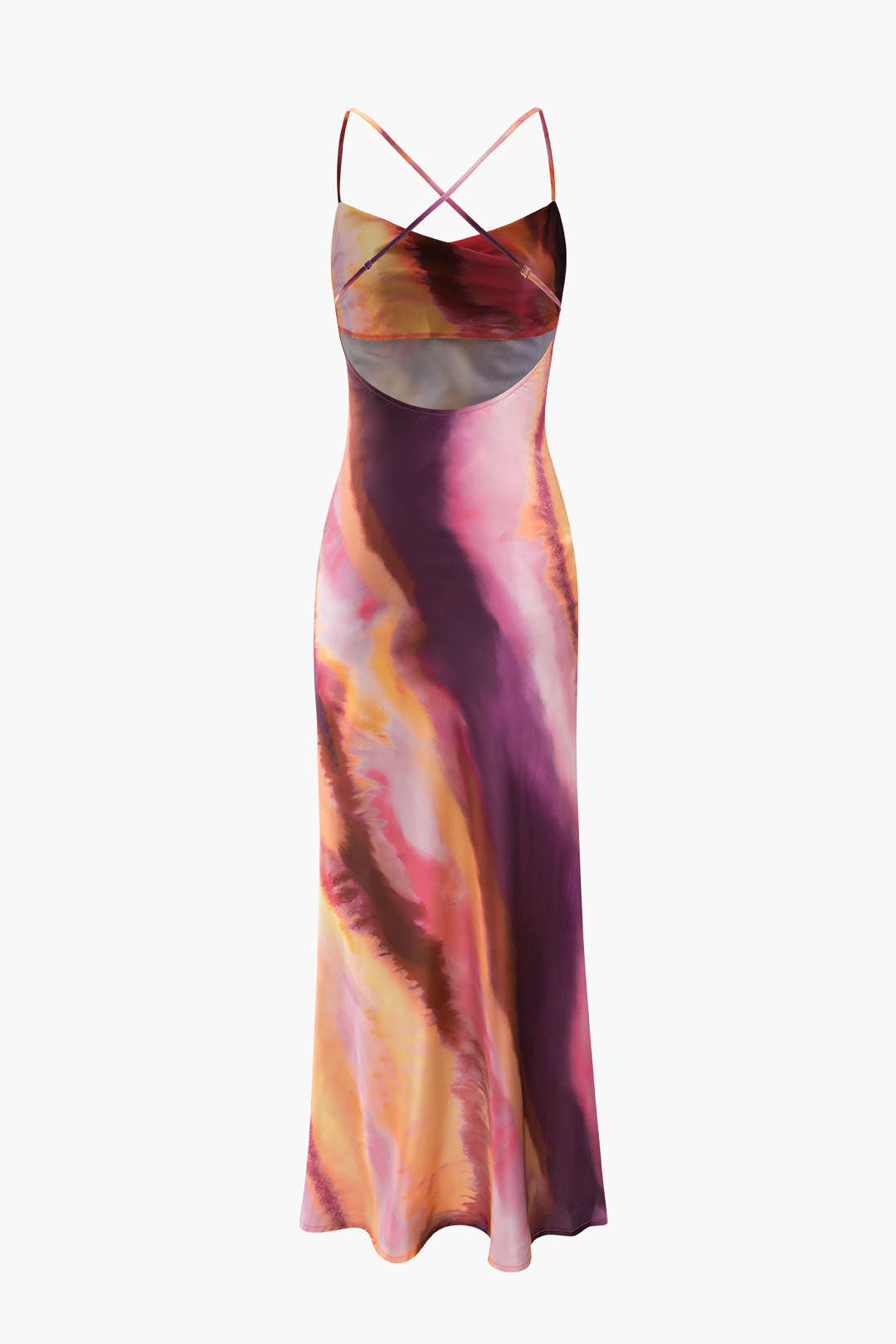 Abstract Print Cross Back Satin Midi Dress - Y2K Aesthetic Fashion for Chic Outfits