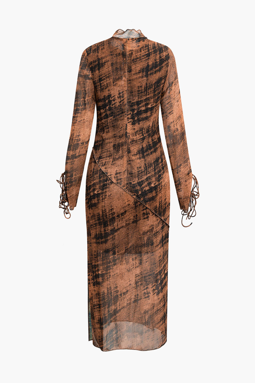 Abstract Print Lace-Up Long Sleeve Maxi Dress in Y2K Aesthetic for Effortless Style