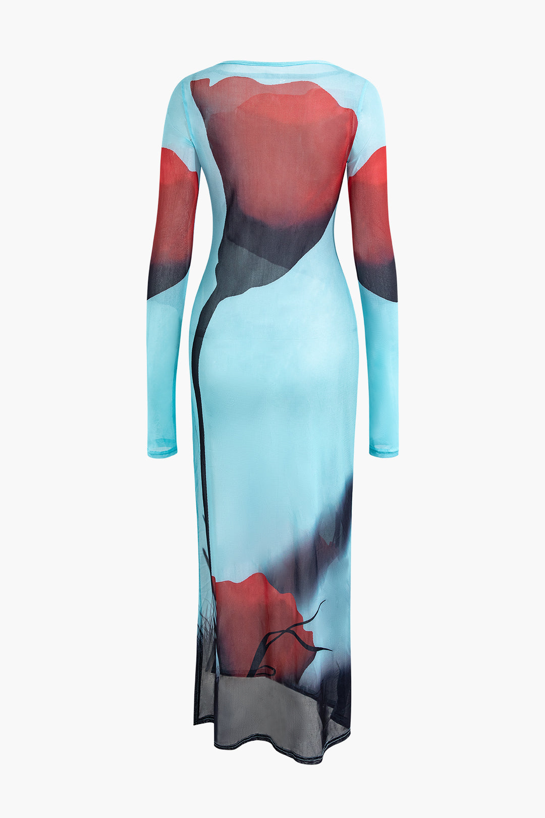 Abstract Print Mesh Slit Maxi Dress - Y2K Aesthetic Fashion for Trendy Outfits