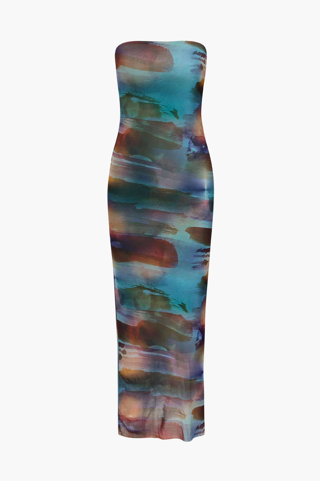 Abstract Print Mesh Strapless Maxi Dress - Y2K Aesthetic Fashion for Effortless Style