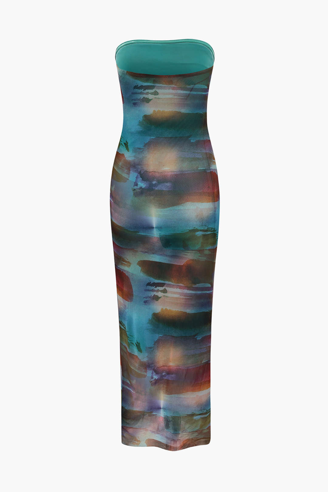 Abstract Print Mesh Strapless Maxi Dress - Y2K Aesthetic Fashion for Effortless Style