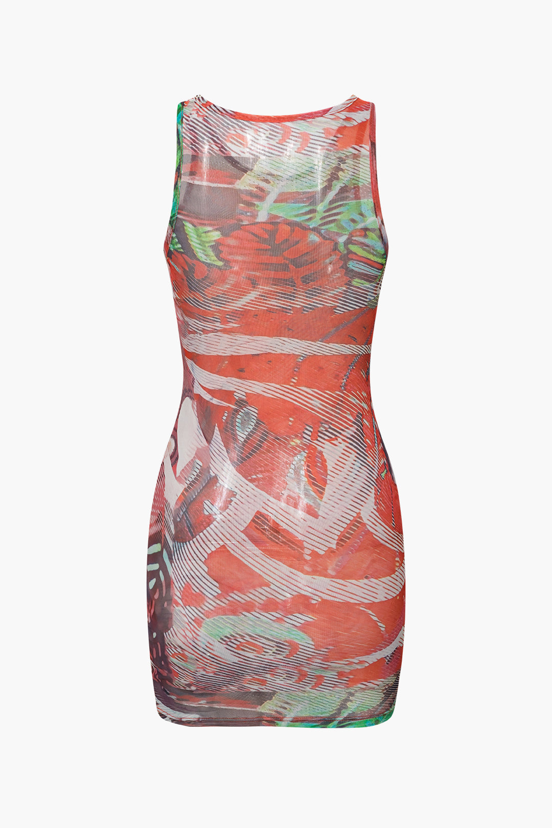 Abstract Print Mesh Tank Mini Dress - Y2K Aesthetic Cute Dress for Trendy Outfits