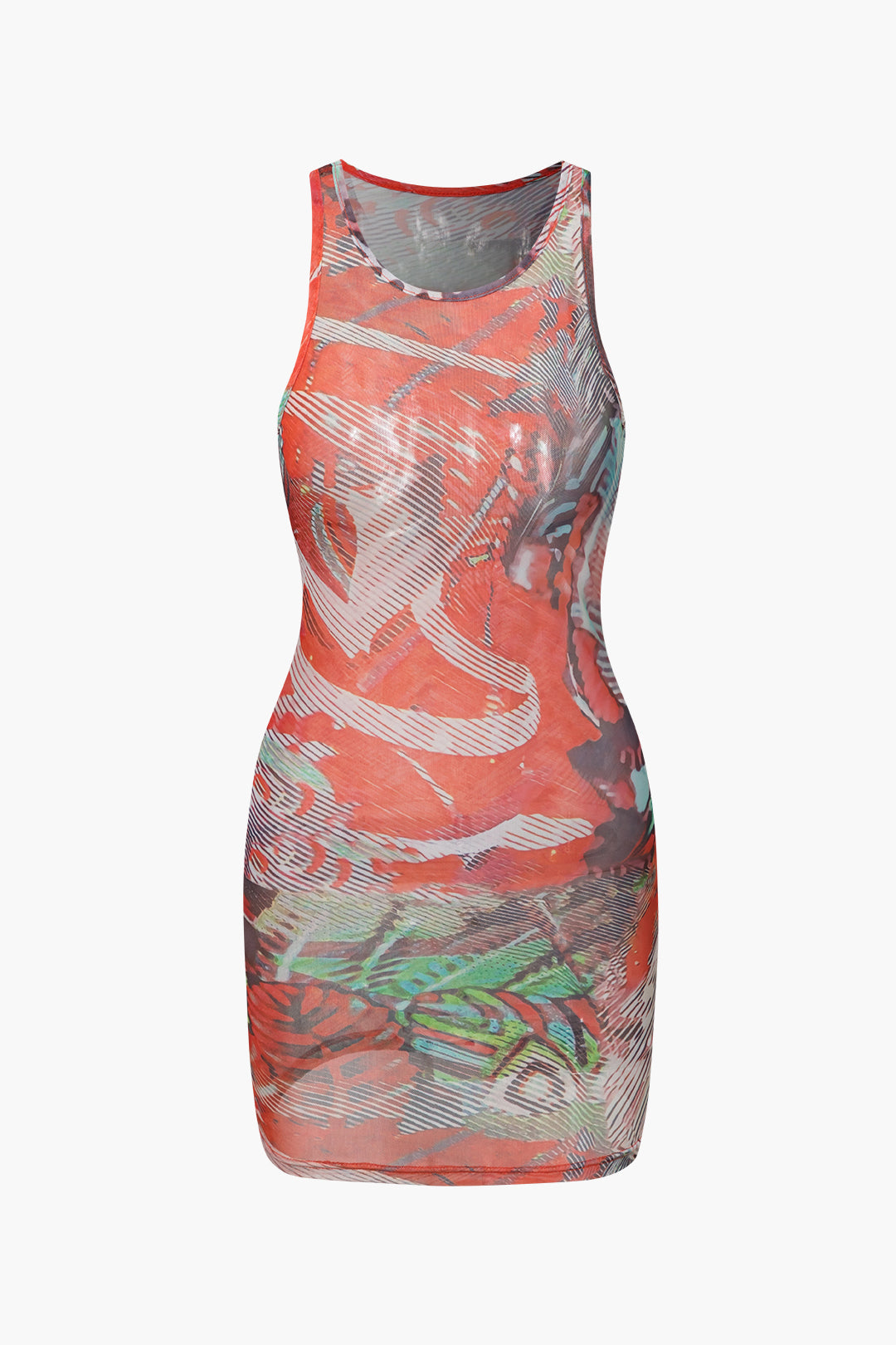 Abstract Print Mesh Tank Mini Dress - Y2K Aesthetic Cute Dress for Trendy Outfits