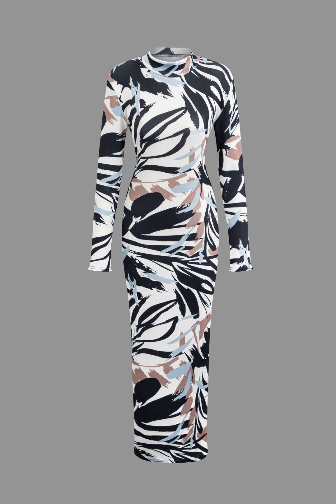 Abstract Print Mock Neck Long Sleeve Dress - Y2K Aesthetic Fashion for Trendy Outfits