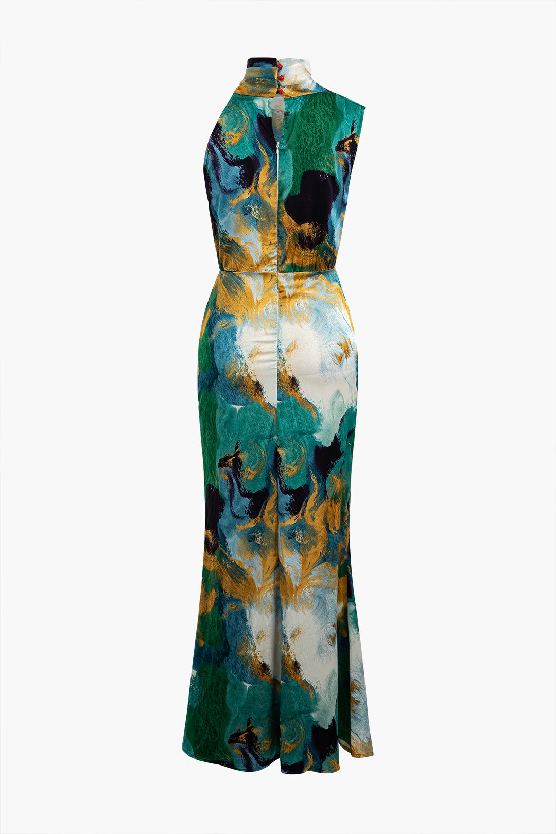 Abstract Print One Shoulder Slit Maxi Dress - Y2K Aesthetic Fashion Statement Piece