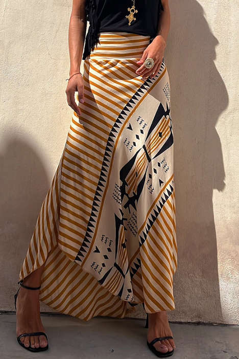 Abstract Print Pleated Maxi Skirt - Y2K Aesthetic Fashion for Trendy Outfits