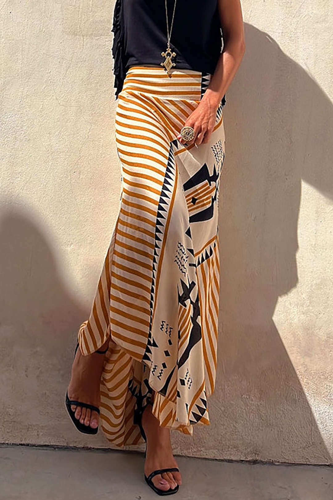 Abstract Print Pleated Maxi Skirt - Y2K Aesthetic Fashion for Trendy Outfits