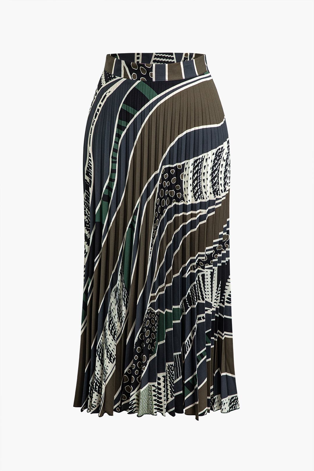 Abstract Print Pleated Midi Skirt - Y2K Aesthetic Fashion for Trendy Outfits