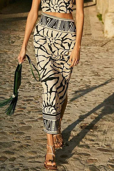 Abstract Print Pleated Midi Skirt - Y2K Aesthetic Layered Style for Trendy Outfits