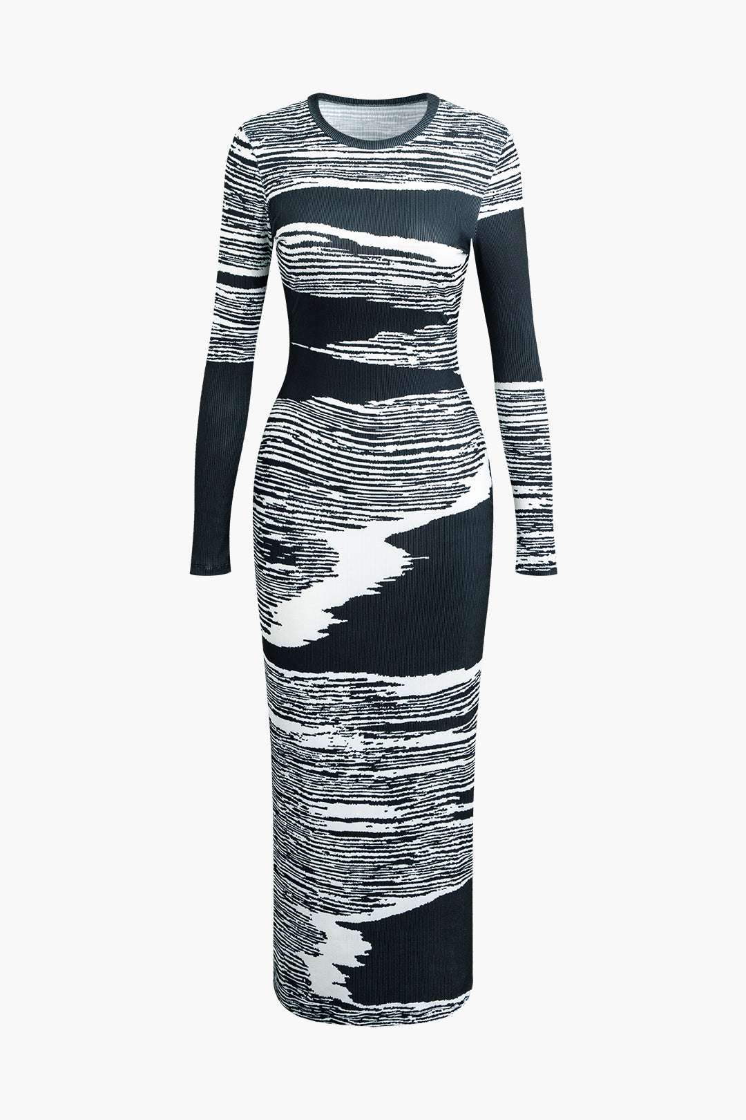 Abstract Print Round Neck Long Sleeve Maxi Dress - Y2K Aesthetic Boho Style for Effortless Chic