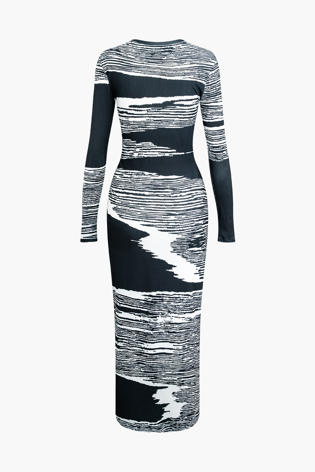 Abstract Print Round Neck Long Sleeve Maxi Dress - Y2K Aesthetic Boho Style for Effortless Chic