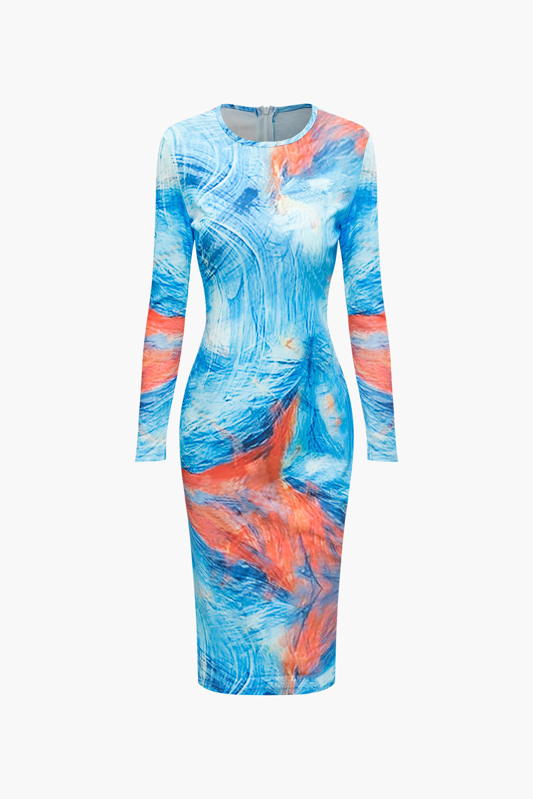 Abstract Print Round Neck Long Sleeve Midi Dress - Y2K Aesthetic Fashion Statement Piece