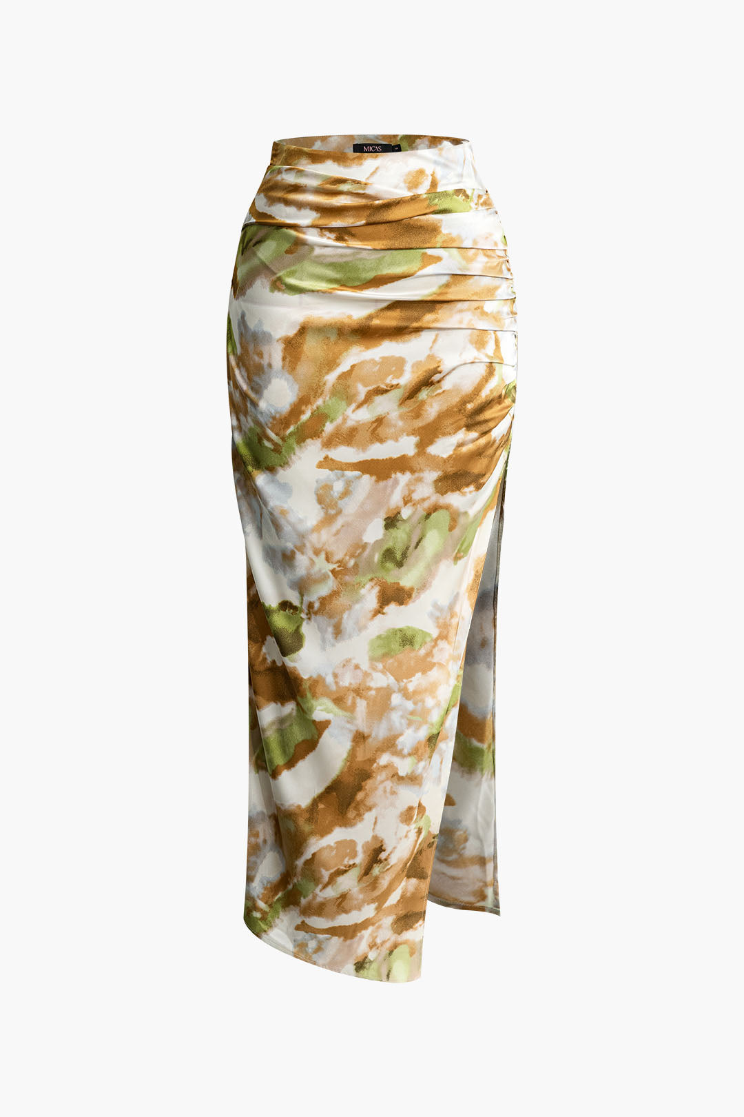 Abstract Print Ruched Split Maxi Skirt - Y2K Aesthetic Fashion for Trendy Outfits