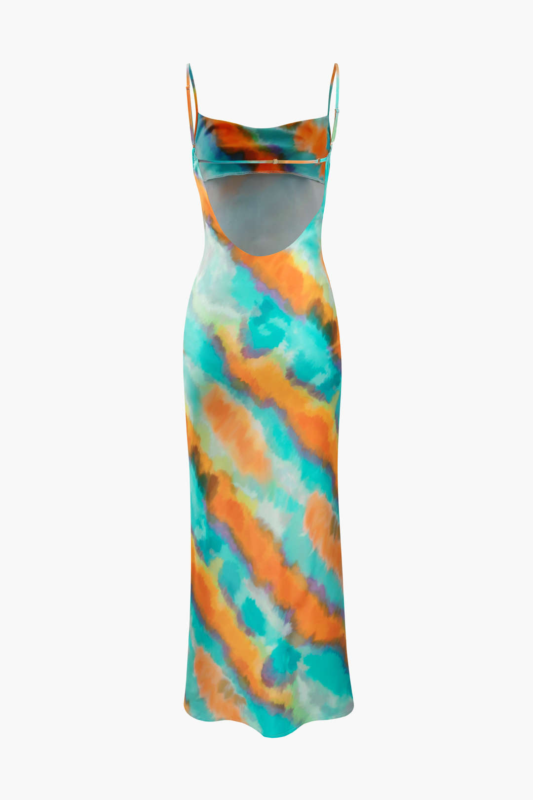 Abstract Print Satin Backless Maxi Dress - Y2K Aesthetic Evening Wear for Chic Style