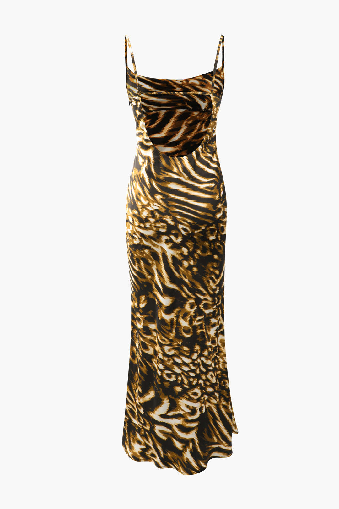 Abstract Print Satin Cowl Neck Backless Midi Dress - Y2K Aesthetic Chic for Stylish Nights