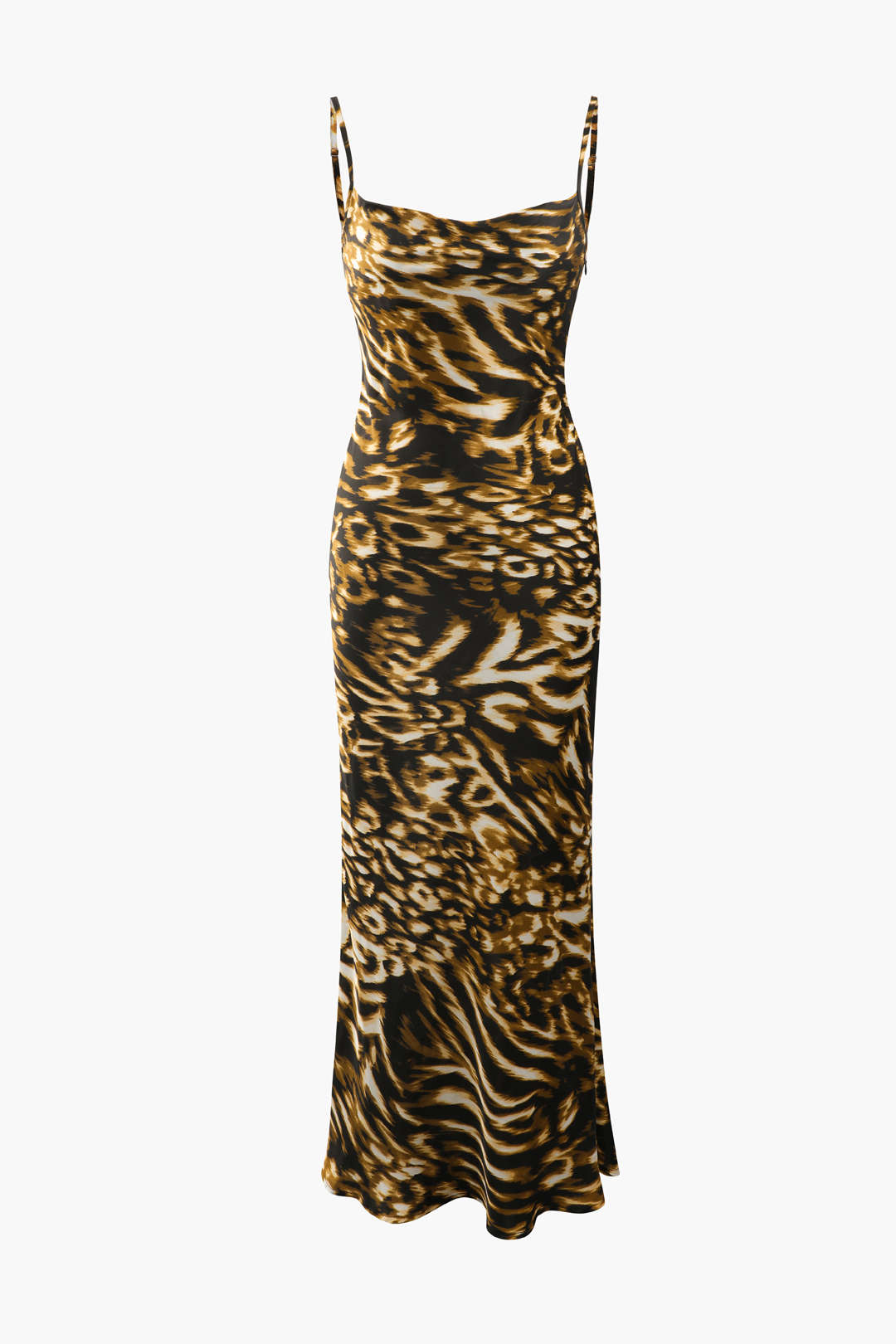 Abstract Print Satin Cowl Neck Backless Midi Dress - Y2K Aesthetic Chic for Stylish Nights