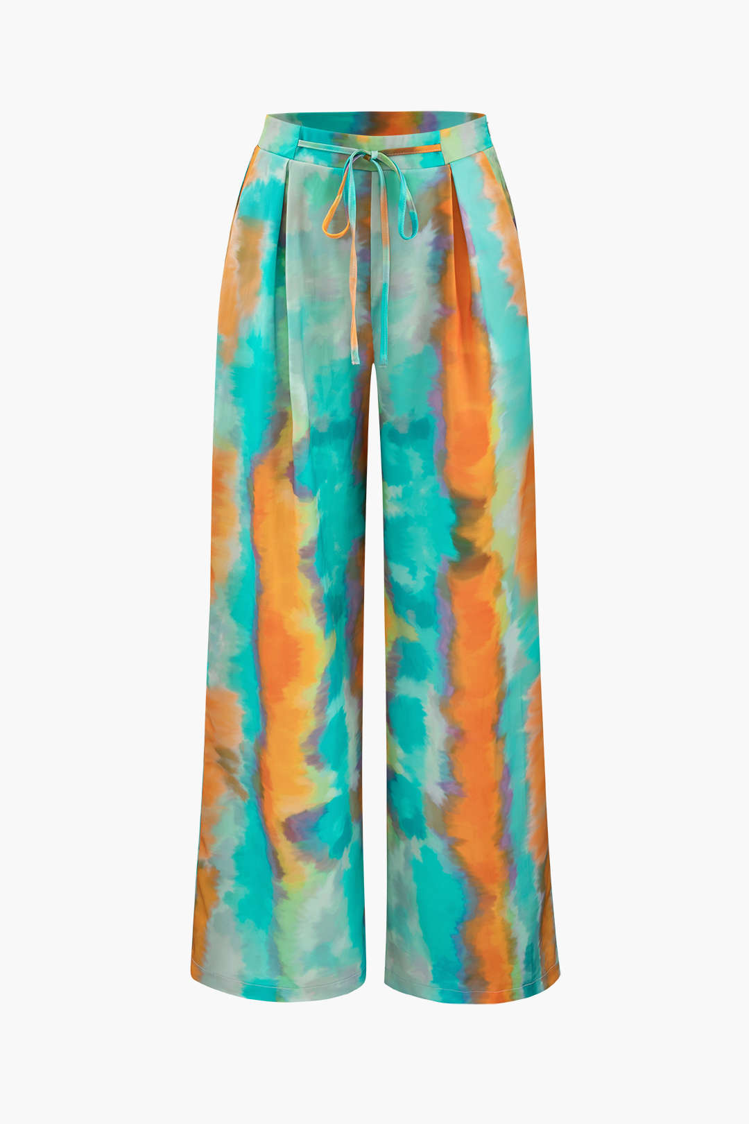 Abstract Print Satin Tie Waist Y2K Wide Leg Pants for Chic Coquette Aesthetic Style