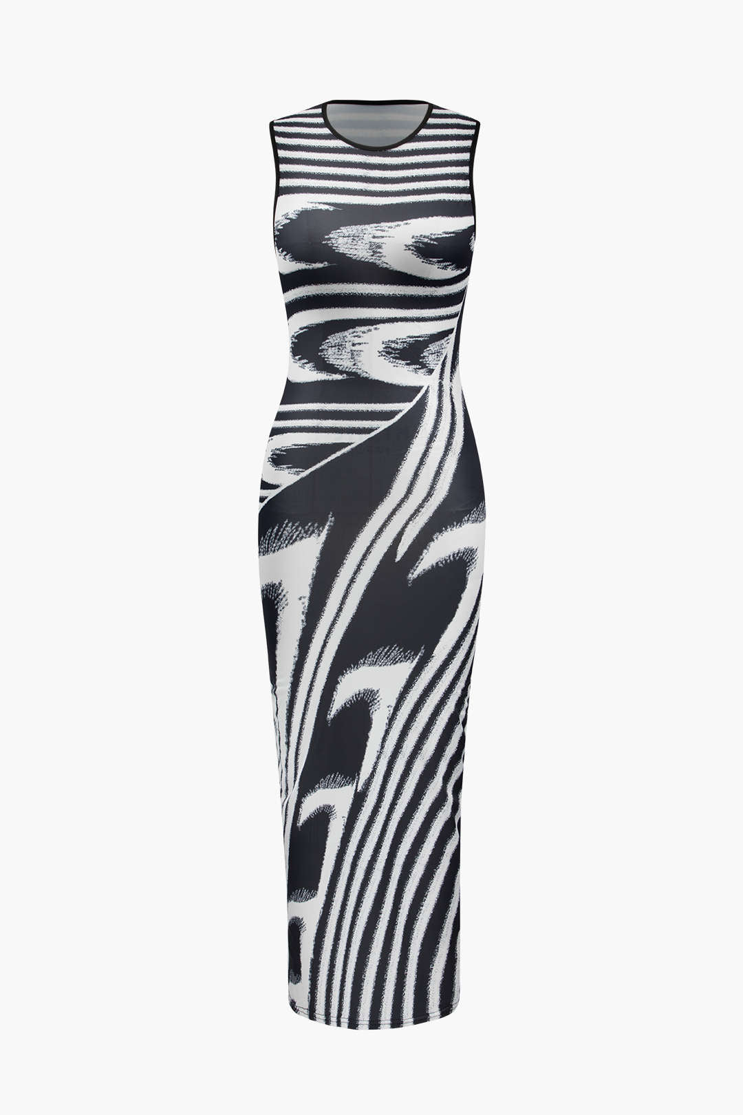 Abstract Print Sleeveless Round-Neck Midi Dress in Y2K Aesthetic for Trendy Outfits