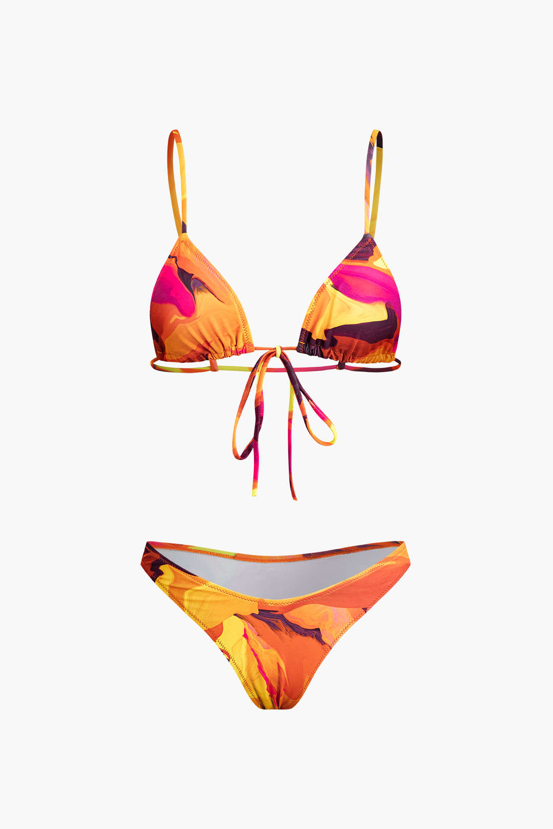 Abstract Print Tie Triangle Bikini Swimsuit - Y2K Aesthetic Swimwear for Trendy Summer Vibes