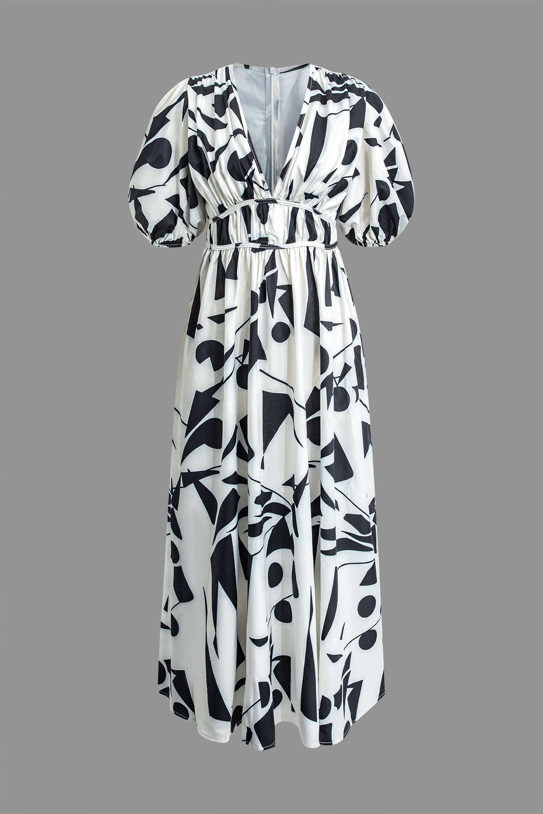 Abstract Print V-neck Midi Dress in Y2K Aesthetic for Effortless Chic Style