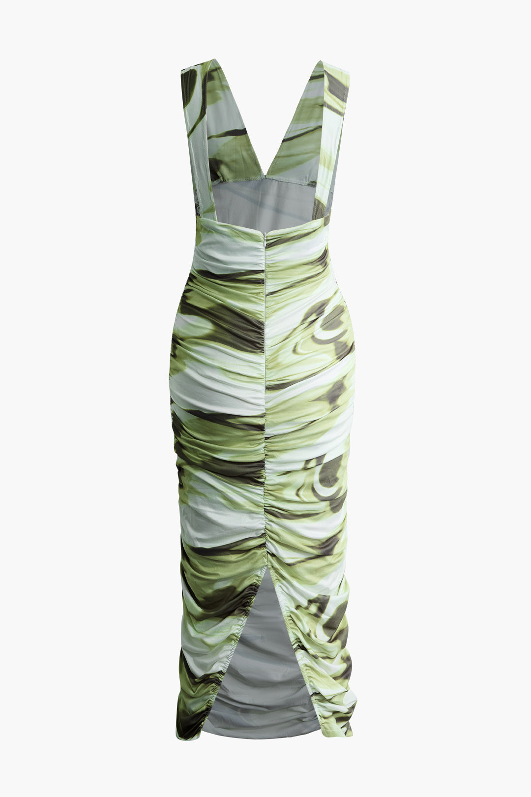 Abstract Print V-neck Ruched Maxi Dress - Y2K Aesthetic Fashion for Effortless Style