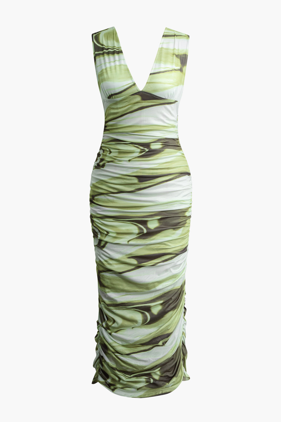 Abstract Print V-neck Ruched Maxi Dress - Y2K Aesthetic Fashion for Effortless Style