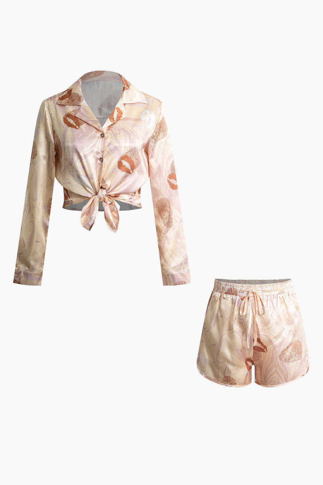 Abstract Print Y2K Aesthetic Knot Shirt and Shorts Set for Trendy Summer Outfits