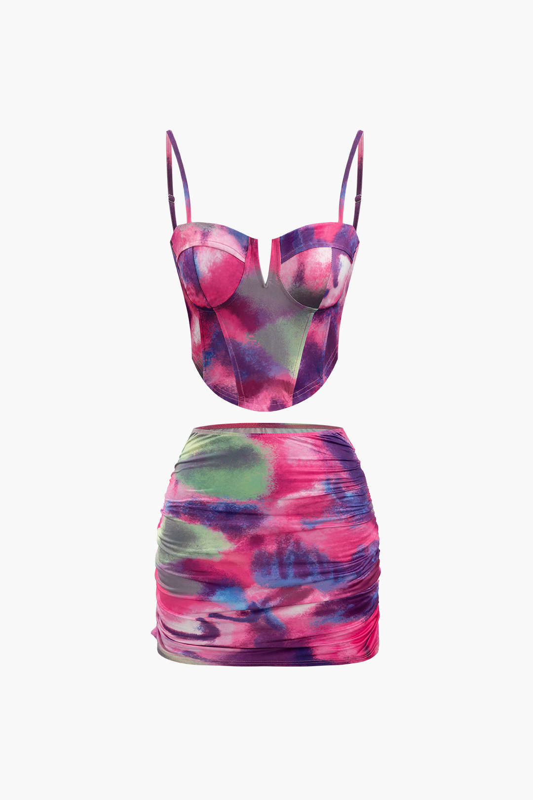 Abstract Print Y2K Corset Top and Mini Skirt Set for Trendy Aesthetic Outfits