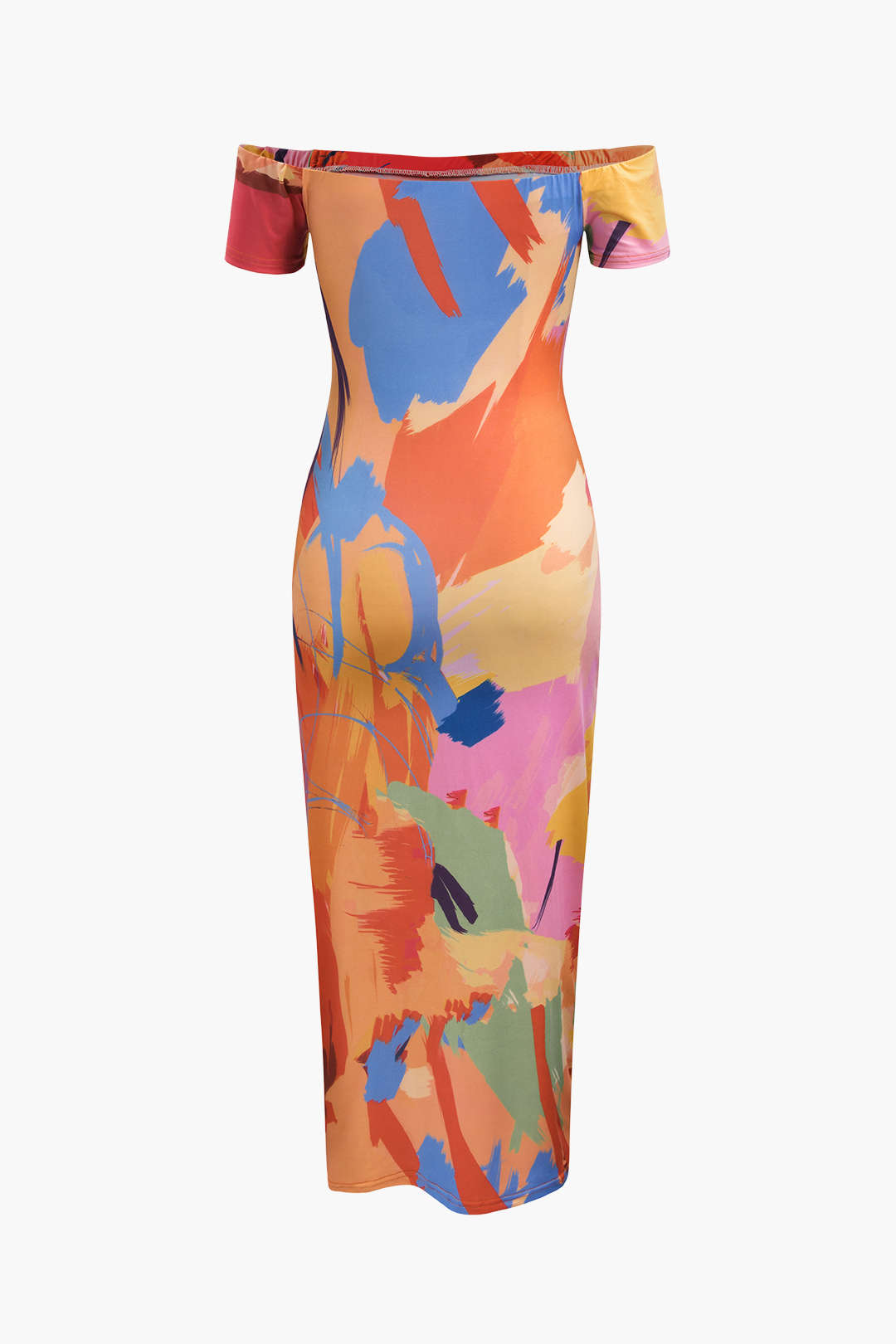 Abstract Print Y2K Off-Shoulder Ruched Midi Dress for Trendy Aesthetic Outfits