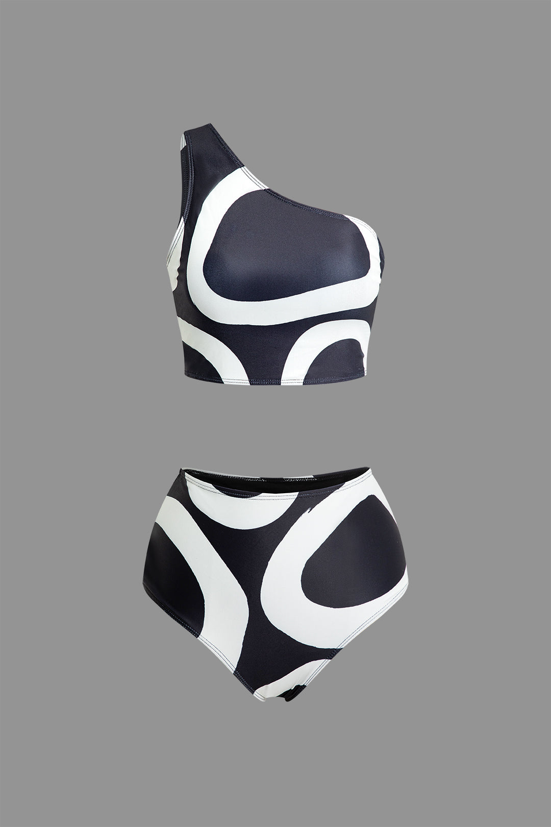 Abstract Print Y2K One Shoulder Swimsuit Set for Trendy Summer Aesthetic Fashion