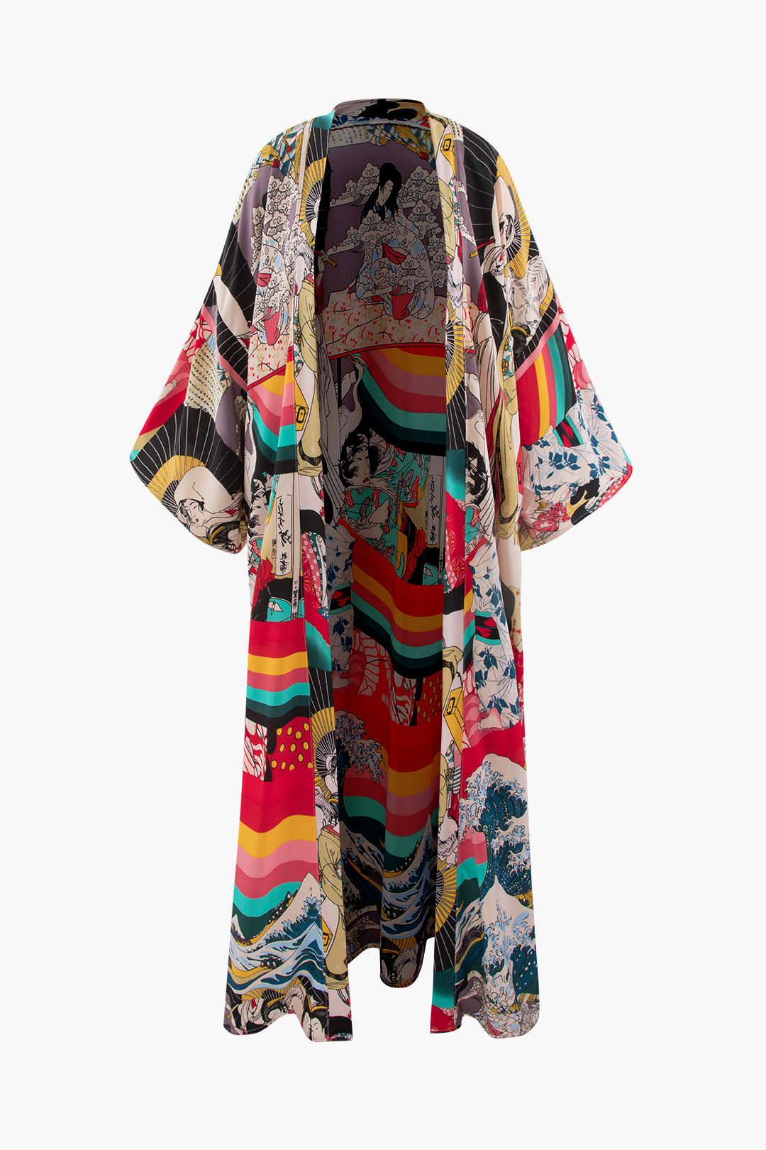 Allover Print Kimono Sleeve Cover Up - Y2K Aesthetic Lightweight Layering Piece