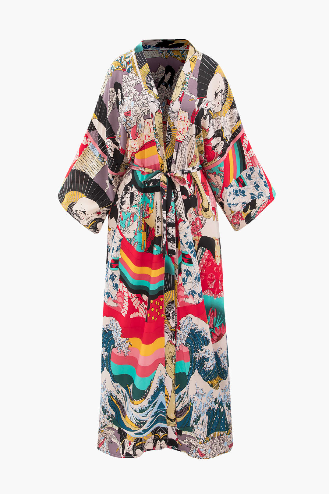 Allover Print Kimono Sleeve Cover Up - Y2K Aesthetic Lightweight Layering Piece