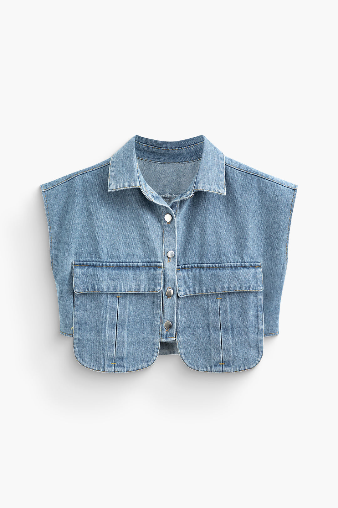 Asymmetric Button-Up Flap Pocket Crop Denim Vest for Y2K Aesthetic Outfits