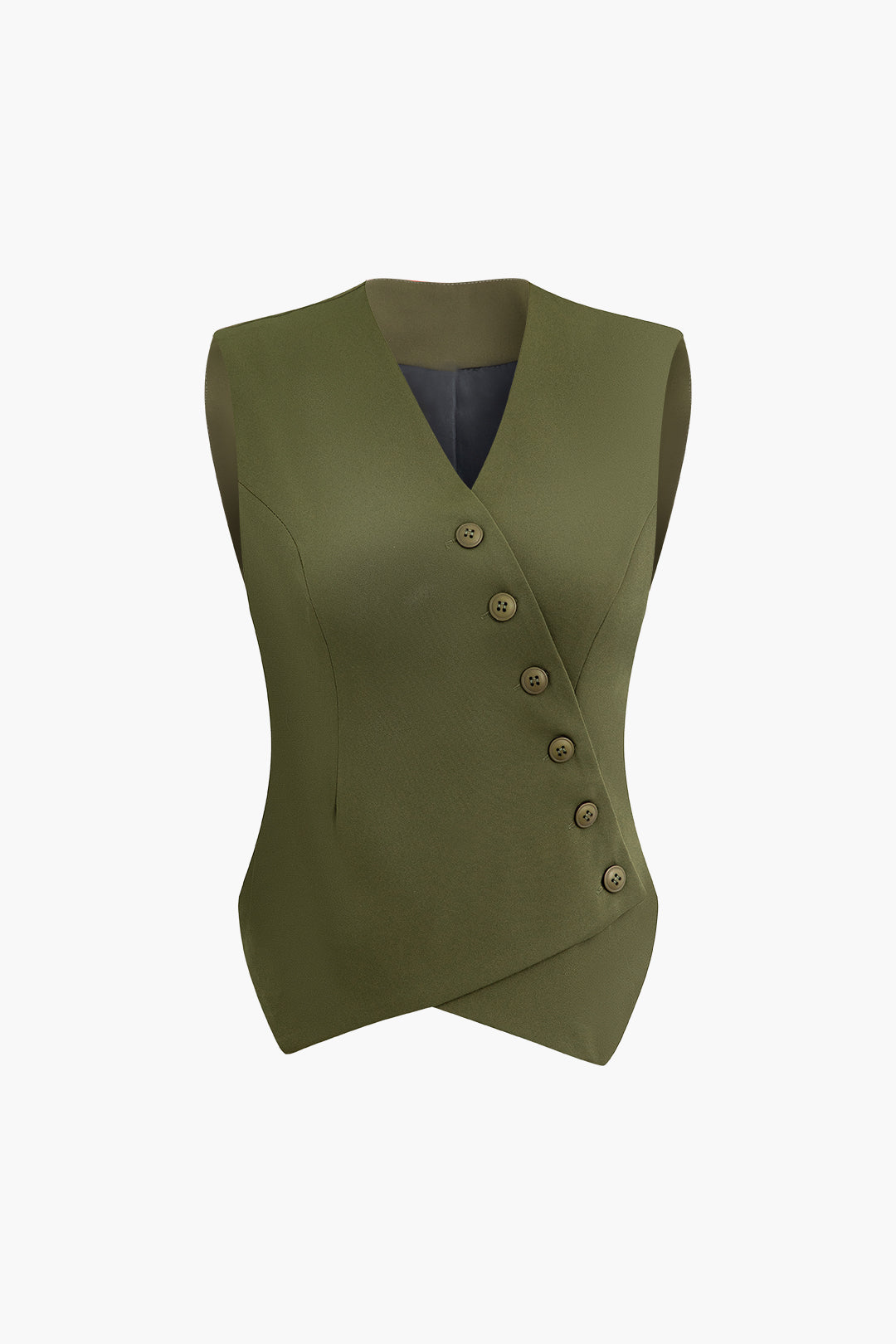 Asymmetric Button V-Neck Waistcoat in Y2K Style for Trendy Aesthetic Outfits