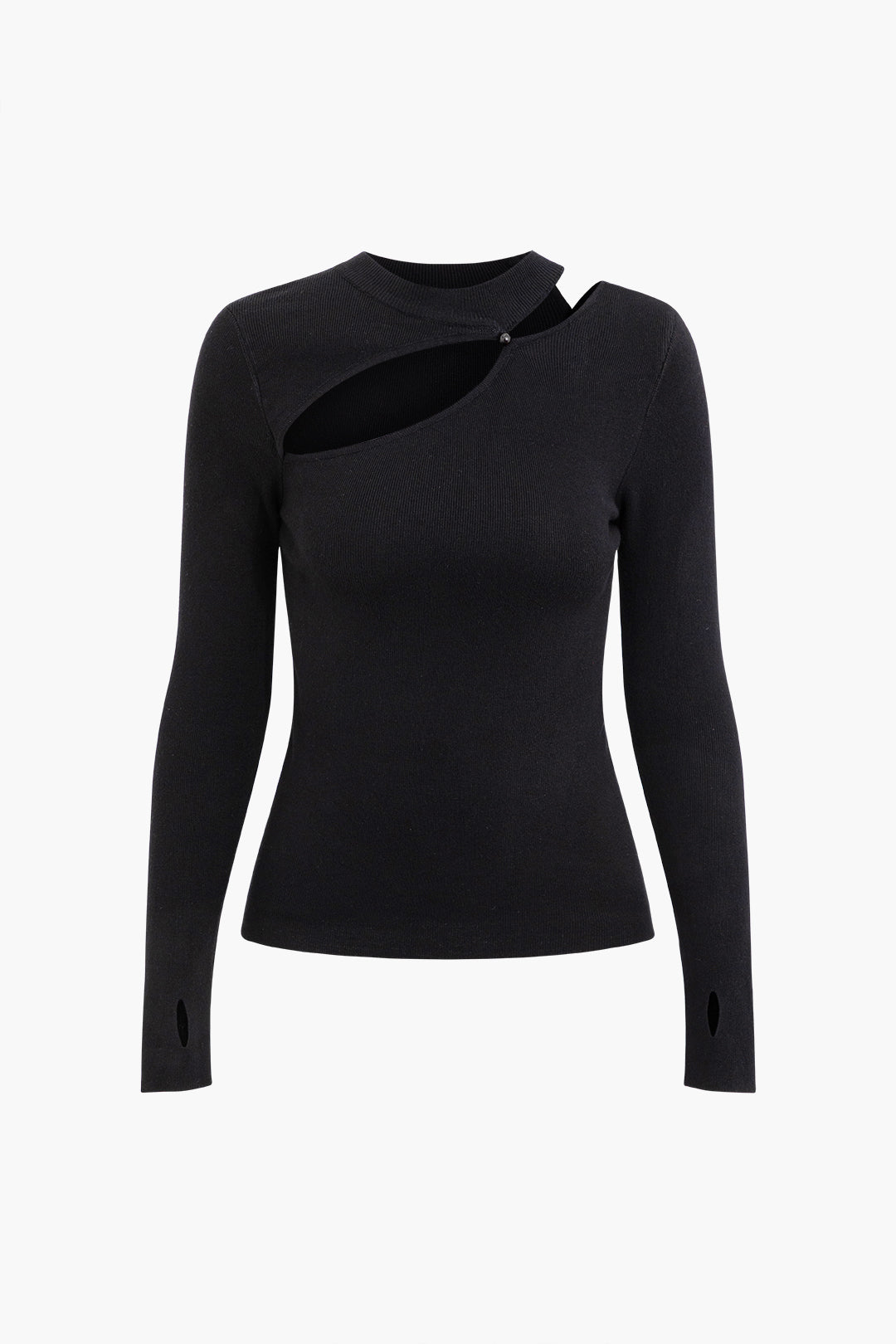 Asymmetric Cut Out Long Sleeve Knit Top - Y2K Fashion Statement for Aesthetic Outfits