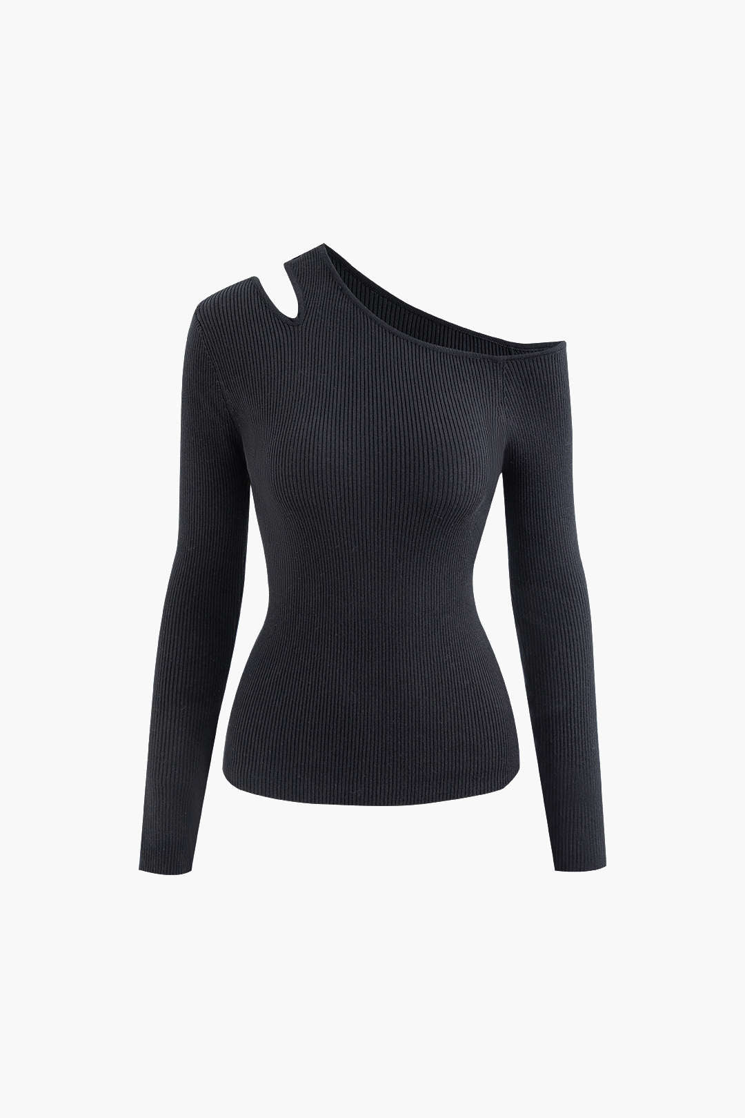 Asymmetric Cut Out Long Sleeve Rib Knit Top - Y2K Aesthetic Cute Crop Top for Stylish Outfits